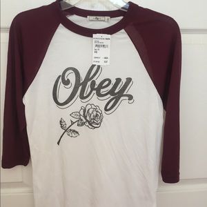 NWT Obey rose baseball tee